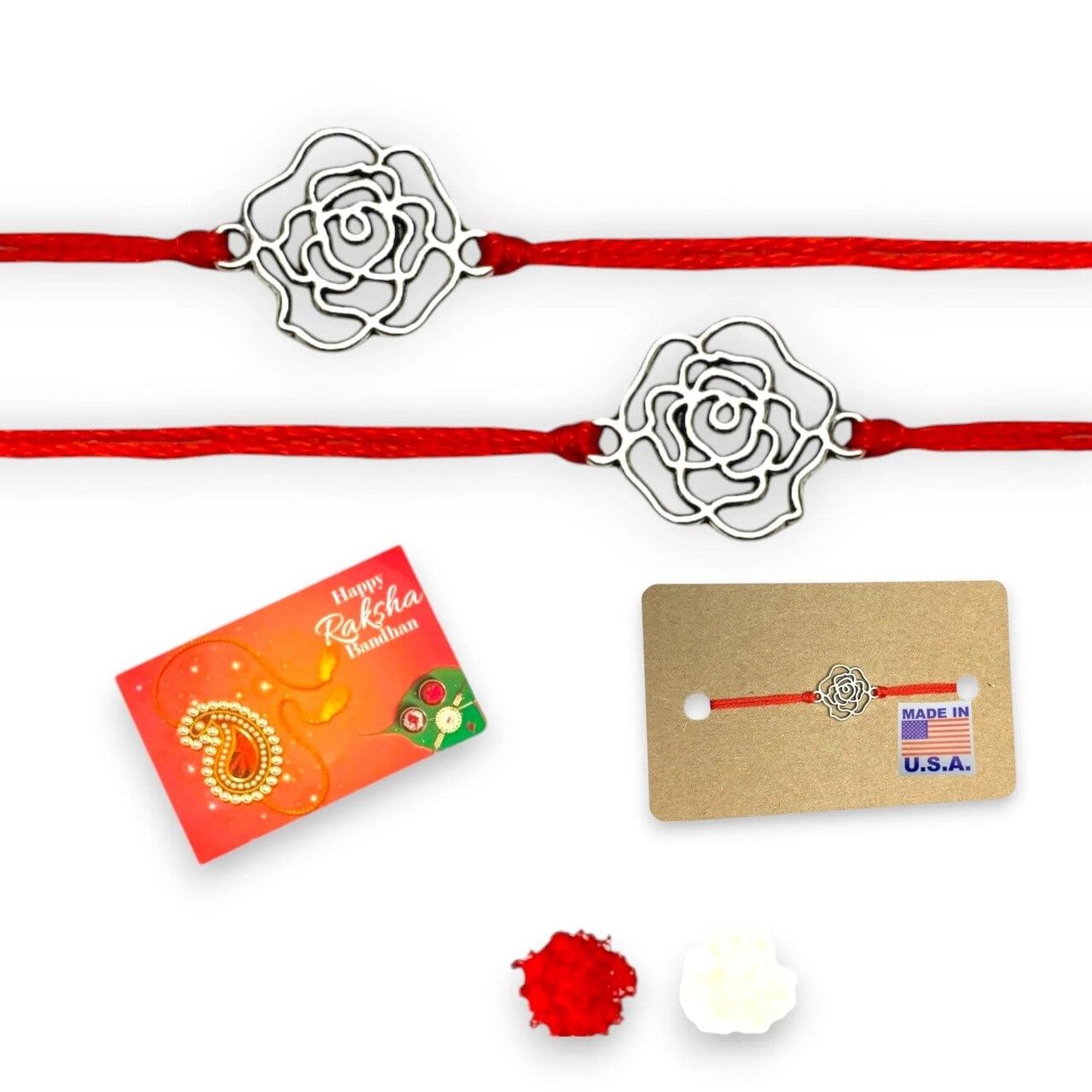 2CT Rose Charm Rakhi, Rakhri, Rakhi for Brother, Rakhi for Bhai, Rose Charm Rakhi, Rose Rakhi, Rakhi Usa, Rakshabandhan